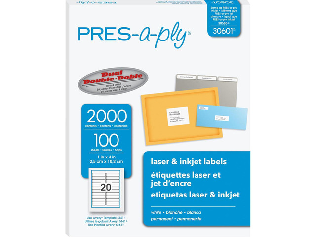 PRES-a-ply Laser Labels, 1 x 4 Inch, White, 2000 Count (30601)