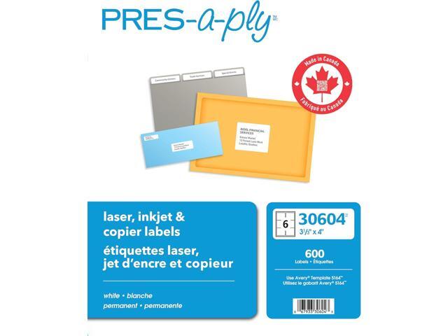 PRES-a-ply 3-1/3 x 4 Inches Laser Labels, White, 600 Count (30604)