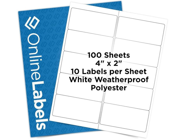 4 x 2 Waterproof Mailing Labels (Laser Printers Only) Permanent, Semi-Gloss - Pack of 1,000 Labels, 100 Sheets - OnlineLabels
