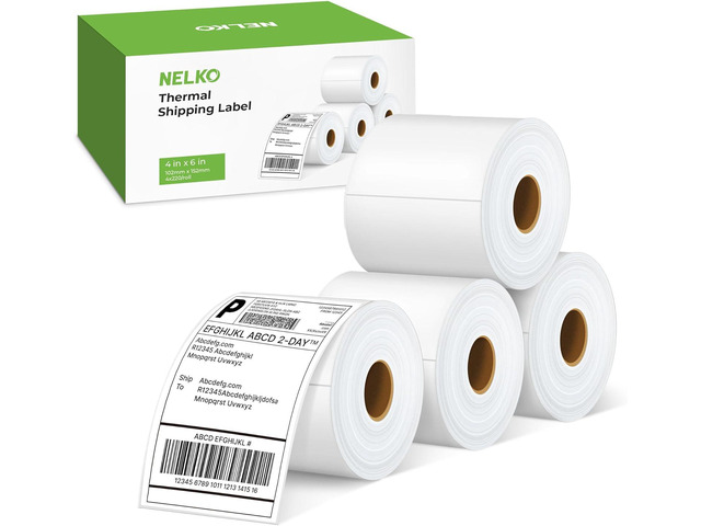 Nelko Genuine 4x6 Direct Thermal Shipping Label 880 Labels/4 Rolls, 4x6 Thermal Labels for Nelko PL70E Shipping Label Printer, Perforated and...