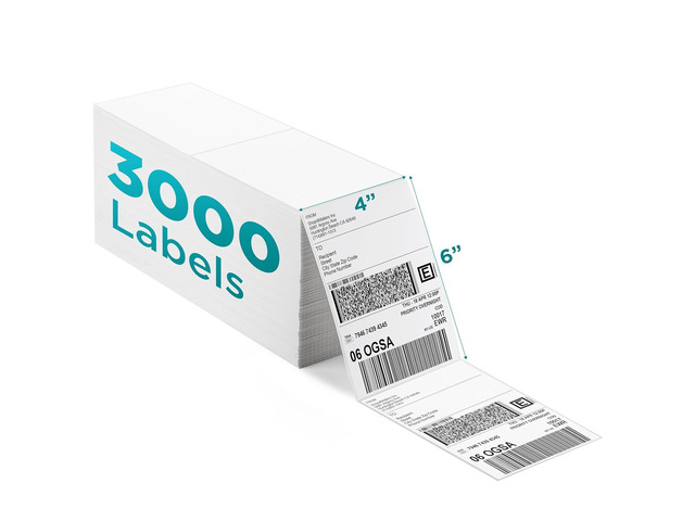 Shop4Mailers 4x6 Fanfold Direct Thermal White Adhesive Perforated Blank Address Shipping Labels for Packages, Compatible with Zebra & Rollo Printer...