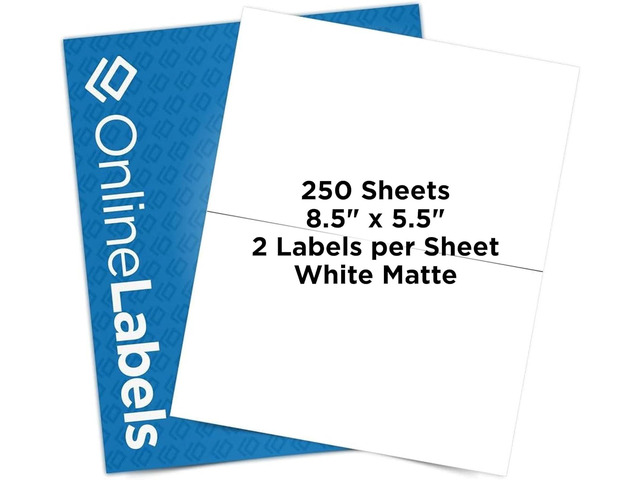 8.5 x 5.5 Half-Sheet Shipping Labels - Permanent, White Matte - for FBA, FedEx, UPS - Pack of 500 Labels, 250 Sheets - Inkjet/Laser Printers -...