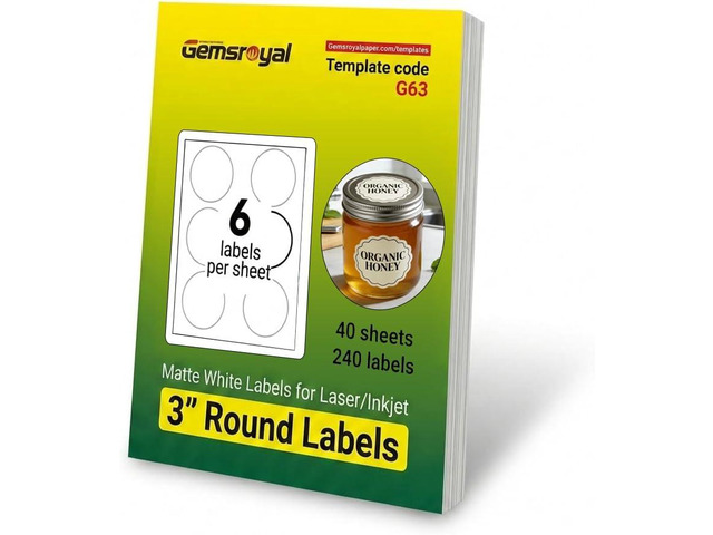 3' Round Labels Printable, Matte White Circle Stickers for Inkjet & Laser Printer, Permanent Adhesive Blank Sticker Paper, 40 Sheets, 240 Labels,...