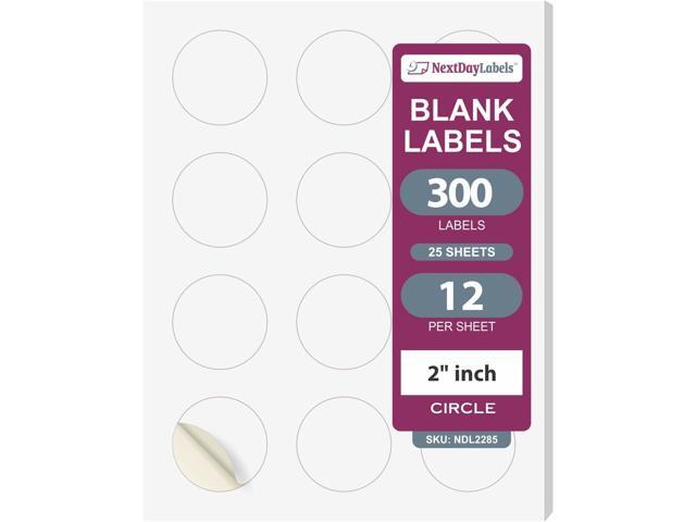 NextDayLabels 2 Inch Round Circle Stickers White for Bleeds Laser Inkjet - 12 Per Sheet Self-Adhesive Candle Jar Product Lids Made in USA - 300 Labels