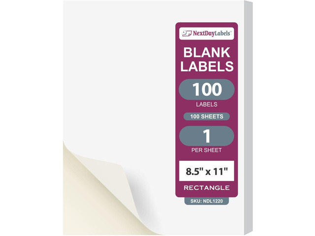 NextDayLabels 8.5x11 Full Sheet Stickers White Blank Labels for Laser Inkjet Printer - 1 Per Page Self-Adhesive Shipping Product Packaging Made in...