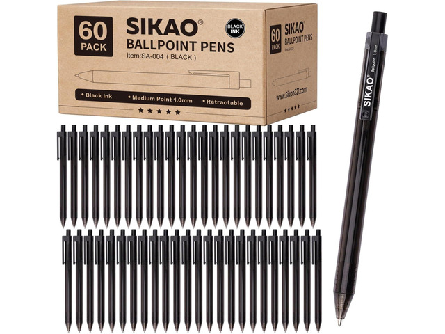 Black Pens Bulk, 60 Pack Retractable Ballpoint Pens, Black Ink 1.0mm Medium Point, Smooth Writing No-Smear, Click Pens for Teachers, Students,...