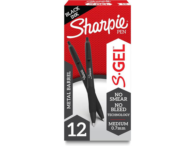 Sharpie S-Gel Pens, Sleek Metal Barrel, Matte Black, Medium Point (0.7mm), Black Gel Ink, 12 Count