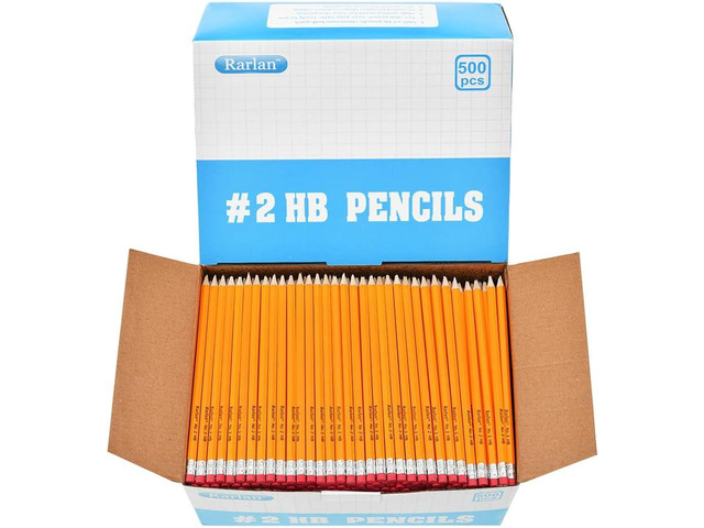 Rarlan Wood-Cased #2 HB Pencils, Pre-sharpened, 500 Count Bulk Pack
