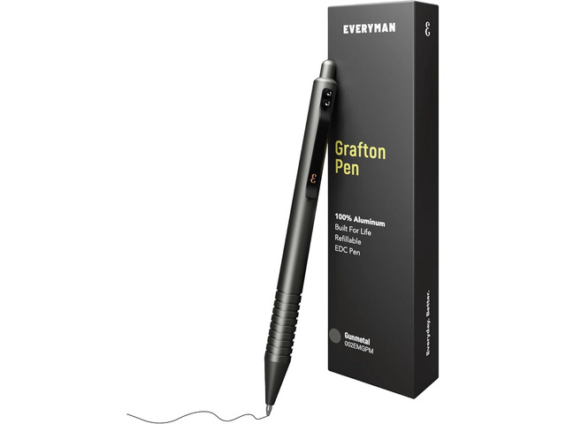 Everyman Gunmetal Grafton Full Click Refillable 0.7mm Gel Ink Pen Sleek Anodized Aluminum EDC Pen with Deep Grooved Grip Smooth Writing Pocket...