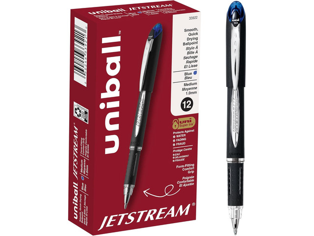 Jetstream Stick Ballpoint Pen, Bold 1 mm, Blue Ink, Black Barrel, 1 Dozen