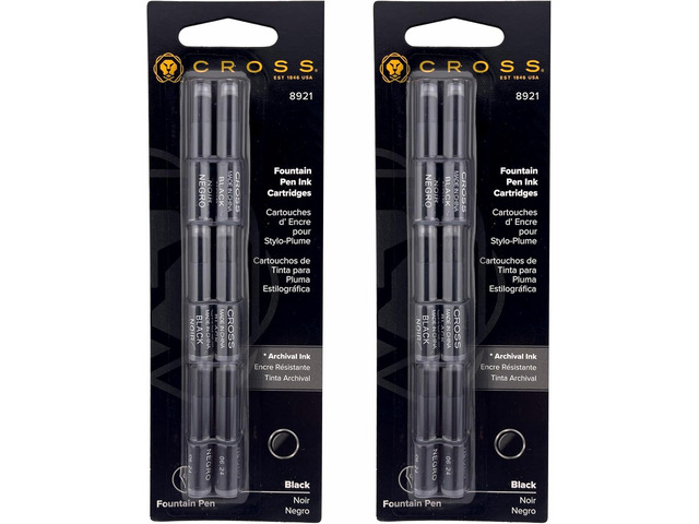 2 Packs - Cross Fountain Pen Cartridge Ink Refills, Black Ink Cartridges, 6 per card (8921)