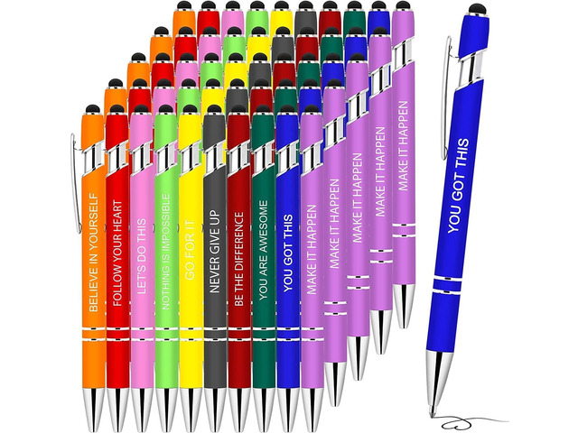50 Pieces Inspirational Pens, Motivational Ballpoint Pen with Stylus Tip Funny Ink Pens Bulk Inspirational Gifts for Women Coworkers Office...