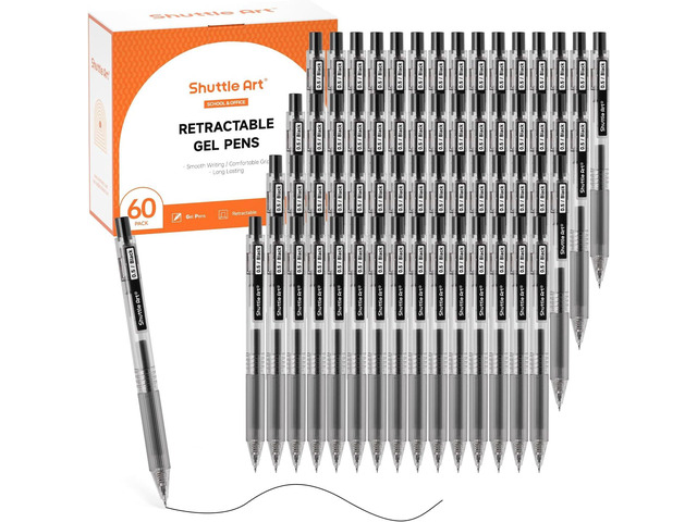 Shuttle Art Black Gel Pens, Ink Glide Series 60 Pack Retractable 0.5mm Fine Point Rollerball Gel Ink Pens Bulk Set Quick Drying Smooth Writing with...