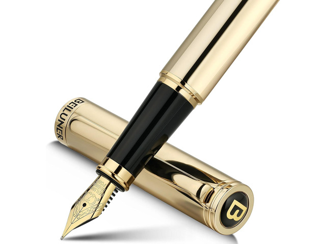 BEILUNER Gold Fountain Pen,Stunning Luxury Pens with 24K Gold Finish, Gorgeous 24K Gilded Nib(Fine), Trustworthy Pen Gift for Men & Women -Ink...