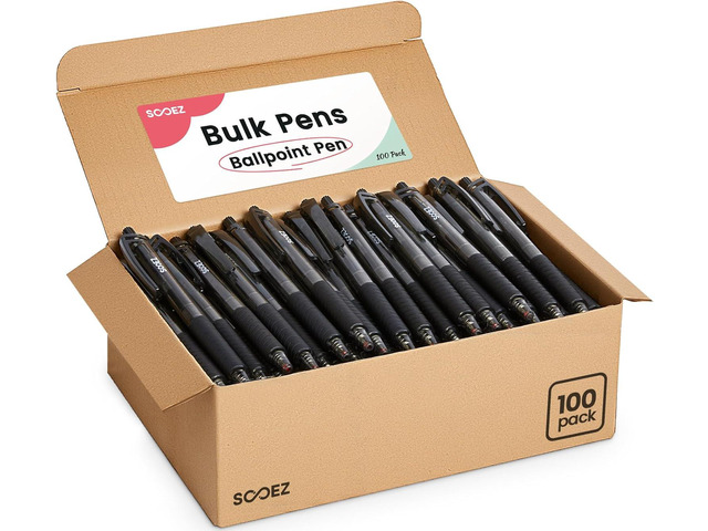 Sooez 100 Pack Bulk Pens Ballpoint, Smooth Writing Pens with Soft Grip, Retractable Black Ink Pen, Medium Point 1.0mm Pens for Journaling, Long...