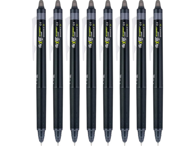 Pilot FriXion Synergy Clicker Erasable, Refillable, Retractable Gel Ink Pens, Extra Fine Point 0.5 mm, Pack of 8, Black, FriXion Erasable Pens 0.5...