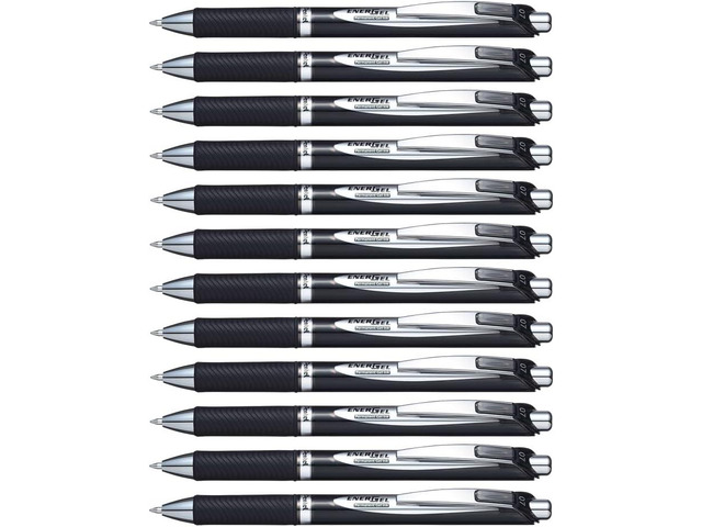 Pentel EnerGel PRO Permanent Gel Pen, (0.7mm) Medium Line, Black Ink, Box of 12 Pens (BLP77-A)