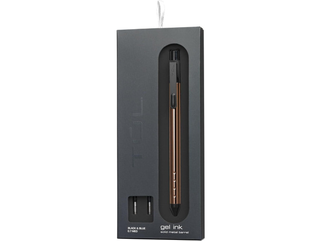 TUL Fine Writing Solid Metal Barrel Retractable Gel Pen with 2 Refills, Medium Point, 0.7 mm, Rose Gold Barrel, Black/Blue Ink
