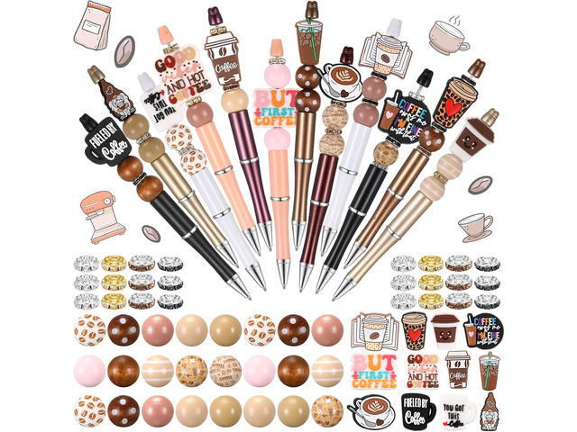 Geyee 12 Set Beadable Pens Assorted Bead Pens Wood Crystal Round Spacer Set Black Ink DIY Ballpoint for Women Men Gift Office...