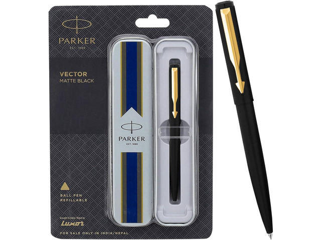 Parker Vector Matte Black Gt Ball Pen Blue Ink and Fine Nib