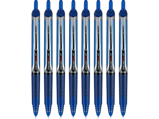 Pilot Precise V5 RT Refillable & Retractable Rollerball Pens, Extra Fine Point Pens 0.5 mm, Blue, Pack of 8 - Ideal for School, Journaling & Office...