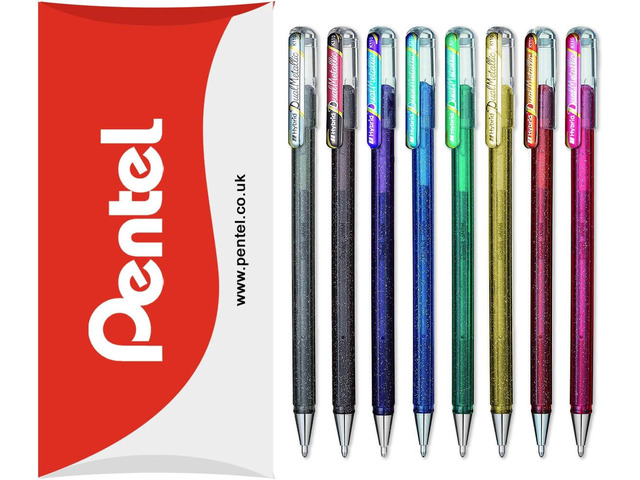 Pentel Hybrid - Dual Metallic Pens - Liquid Gel Rollerball Pens - K110 - Assorted Colours - Set of 8