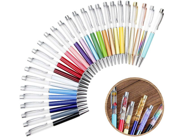 Colorful Fillable Ink Empty Tube Ballpoint Pens Floating DIY Pens,Building Your Favorite Liquid Sand for Easter Gift 27 Pack
