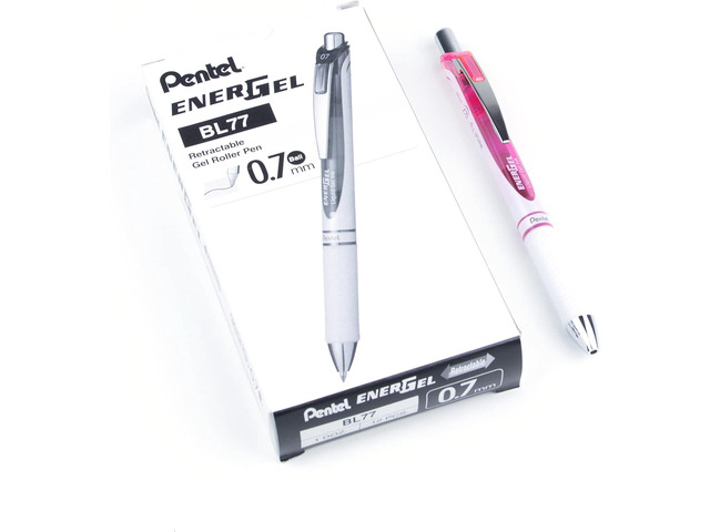 Pentel EnerGel Pearl Deluxe RTX Retractable Liquid Gel Pen, (0.7mm), Accent, Pink Ink, Box of 12 (BL77PW-P)