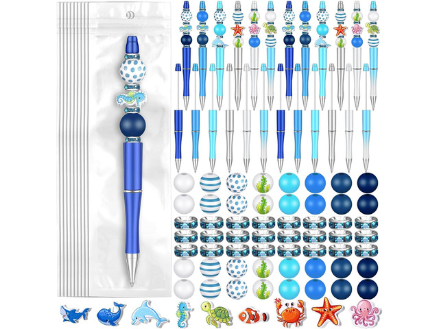 Colarr 24 Sets Plastic Beadable Pens DIY Pens Making Kit Assorted Wood Beads Crystal Spacer Black Ink Ballpoint for Women Crafts Office Family...