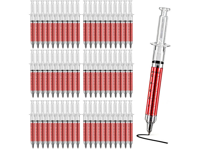 Ballpoint Pens, 60-Pack Bulk Writing Pens for Office Use Syringe-Style Medical Design, Black Ink