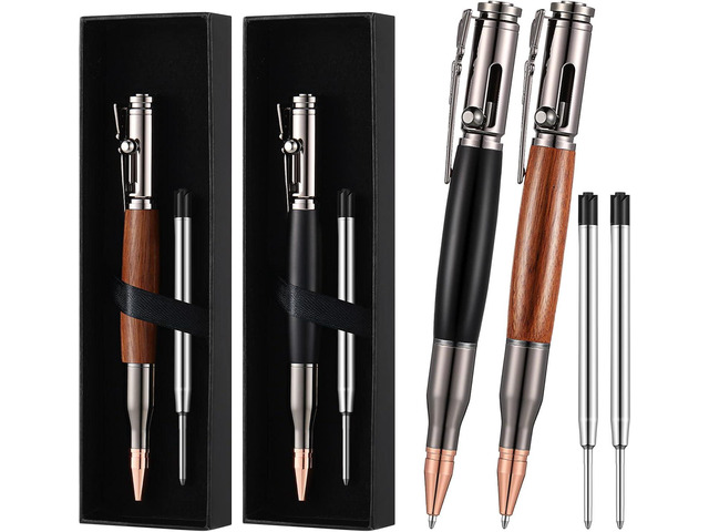 Chinco 2 Sets Bolt Action Pens for Men Bullet Pen for Collector Lover with Gift Box and Black Ink Refills Birthday Father's Day Party Gifts