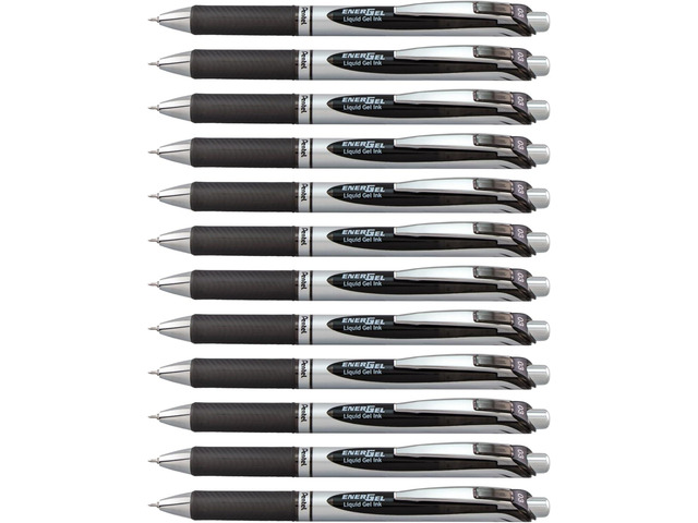 Pentel EnerGel RTX Retractable Liquid Gel Pen, Extra Fine Line, Needle Tip, Black Ink,12 pack (BLN73-A)
