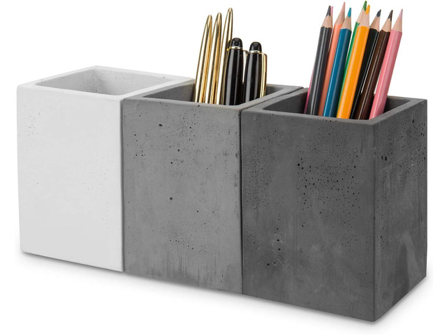 MyGift Pen Holder Pencil Holder For Desk,Pen Cup Holder For Desk,Concrete Desktop Pencil Cup,Modern Gray-Tone,Set of 3
