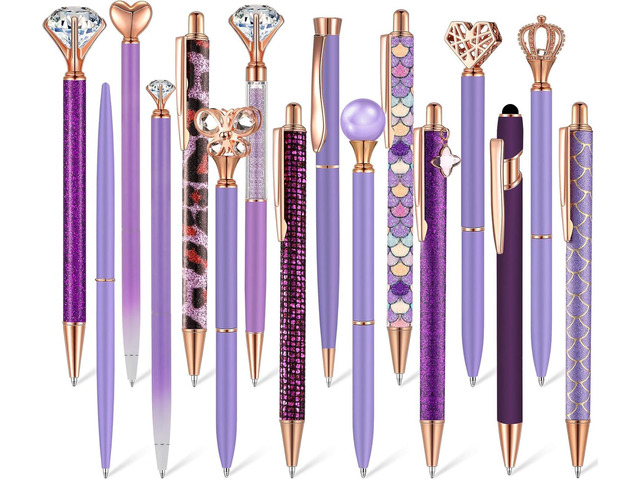 Colarr 16 Pcs Crystal Diamond Glitter Pen Cute Ballpoint Sparkle Pens Set Metal for Journaling Pretty Retractable Black Ink Christmas Fancy Gifts...