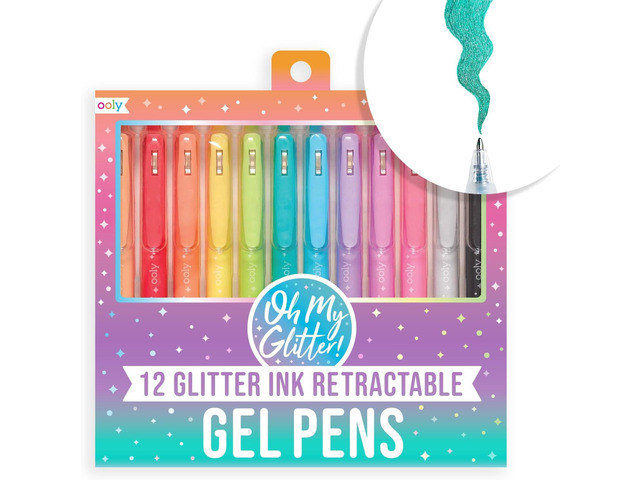 Ooly Oh My Glitter Gel Pens - Set of 12 Cute School and Art Supplies for Girls, Planner Pen with Comfort Grip, Ideal Retractable Glitter Pens for...
