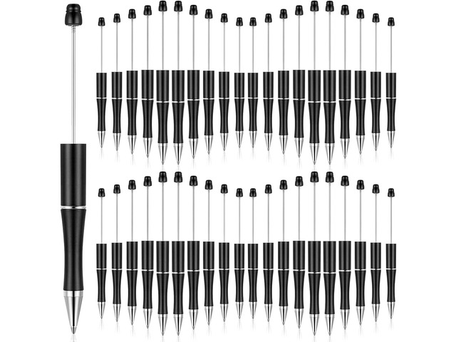 Crtiin 100 Pieces DIY Beadable Pen Bulk Kit 50 Bead Ballpoint Shaft Black Ink Beaded Pens with 50 Refills, School Supplies, Office Accessories,...