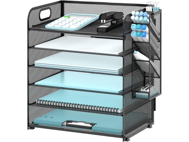 SUPEASY 6 Tier Desk Organizer with 4 Pen Holders, Mesh Paper Organizer Letter Tray with Handle, Desk Organizer Tray File Organizer for A4 File...