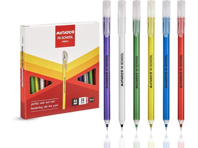 Matador HI-SCHOOL Ballpen, Fine-Point (0.6 mm), Black Ink, 6 different Colorful Bodies, Round Barrel Design, Smooth & Instant Writing, 24 Counts