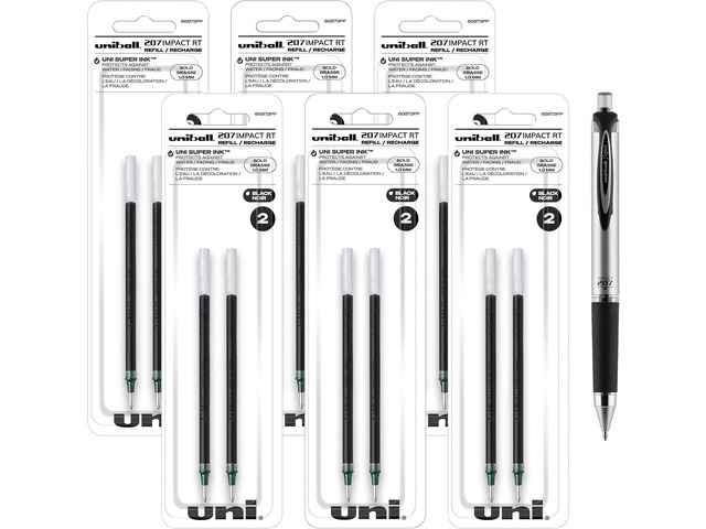 Uni-ball Signo Impact 207 Rt (Retractable) Refills, Black Ink, 1.0 Mm Bold Point, 6 Packs of Refills 65873