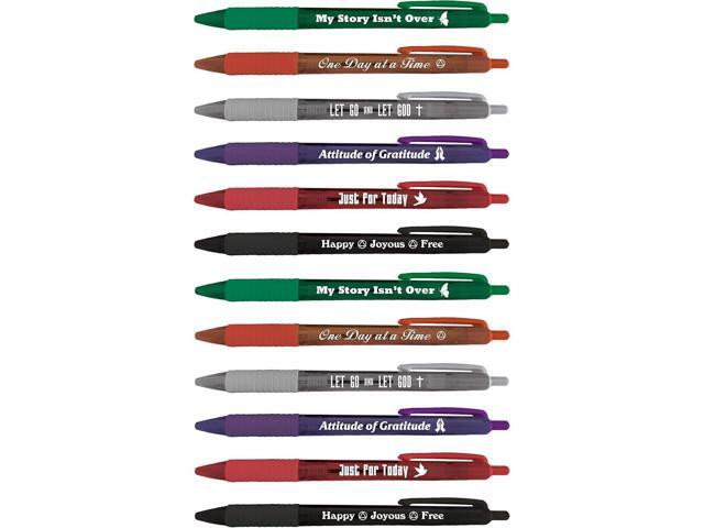 Greeting Pen Translucent 12 Pen Set with Recovery Quotes, 6 Designs 46011 Colorful Pens Great for Recovery Group Giveaways