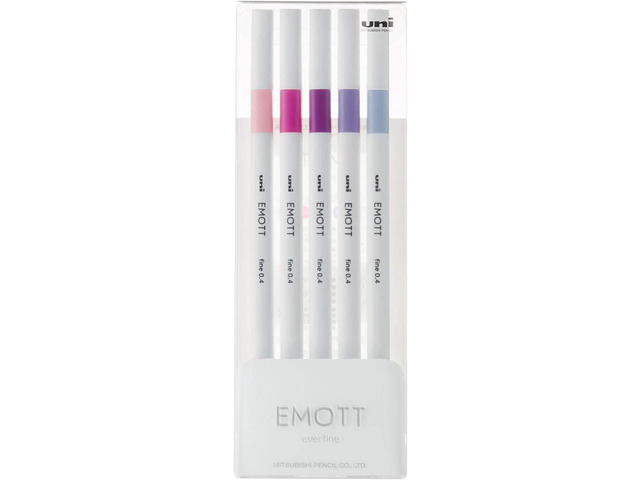 Emott Fineliner Pen Set #7, Floral Color, 5-Colors, Assorted