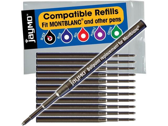 Jaymo Replacement for Montblanc 128211 - Measures 3.875 in / 98 mm Long - Ballpoint Pen Refill - 12 Black