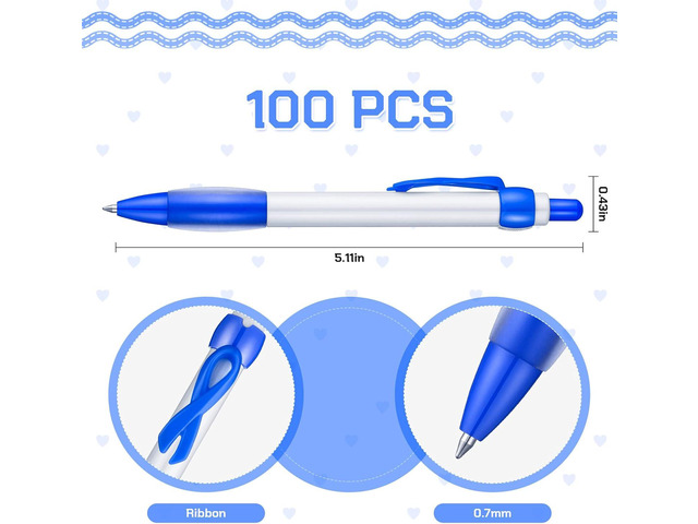 Yexiya 100 Pcs Breast Cancer Awareness Ribbon Pen Autism Domestic Violence Aids Sexual Child Abuse Mental Health Ovarian Cervical Colon Leukemia...