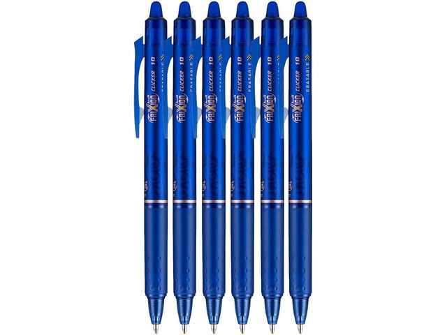 FriXion Clicker Retractable Erasable Gel Pen, Blue, Bold Point, 6-pk; Bundle with Plastic Reusable Pouch