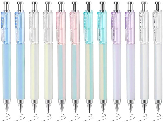 FIOVER Gel Pens, 12 Pcs 0.5mm Quick Dry Black Ink Pens, Fine Point Smooth Writing Pens, Retractable with Silicone Grip, High-End Cute Aesthetic...