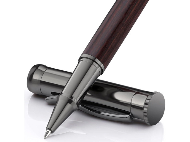 WEMATE Wood Rollerball Pen Set, Extra 2 Ink Refills(1 Black & 1 Blue), Fancy Writing Pen Nice Luxury Office Gift for Men, Professional, Executive,...
