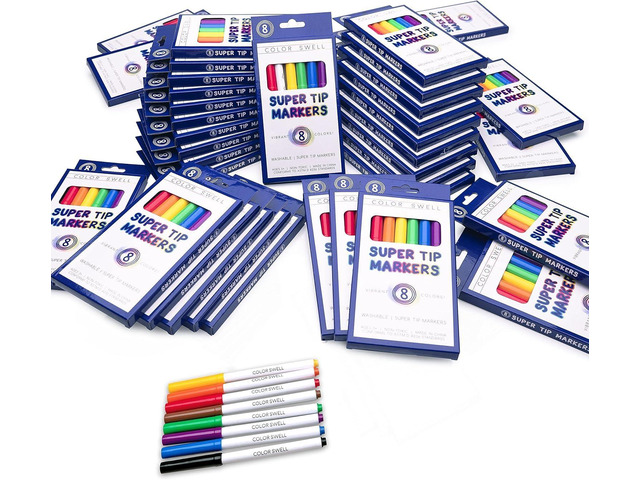 Color Swell Washable Bulk Markers Pack 36 Boxes of 8 Vibrant Colors Each (288 Total Super Tip Markers) for Classrooms, Parties, Donations, Home