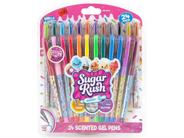 Scentos Sugar Rush Colored Gel Pens for Kids - Candy Scented Pens - Medium Point Gel Pens for Coloring - For Ages 4 and Up - 24 Count (Metallic...