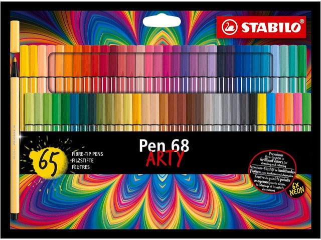 STABILO - Pen 68 - Premium Fibre-Tip Pen - ARTY - Pack of 65 - Assorted colors