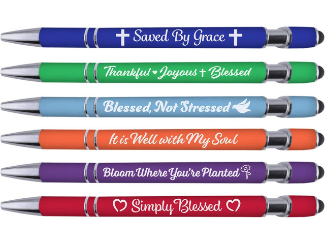 Greeting Pen Christian Inspirational Pen Set with Soft Touch Coated Metal and Stylus 6 pack 36091